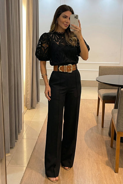 Sireva™ Elegant Blouse and Pants Set with Flowing Fall