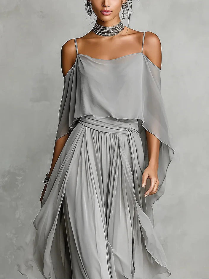 Marvynne™ Gray Flowing Set with Spaghetti Strap Top and Lightweight Pants