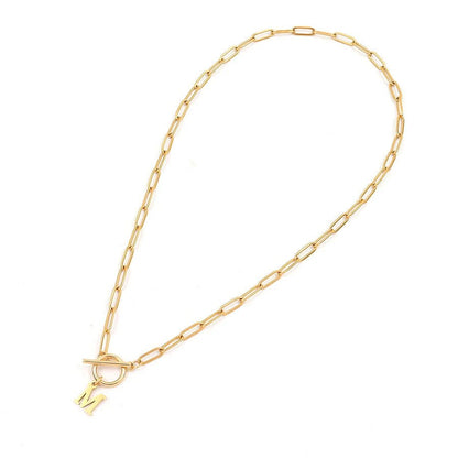 Ganelle™ Necklace with Circular Padlock Closure and Initial in Paperclip Shape