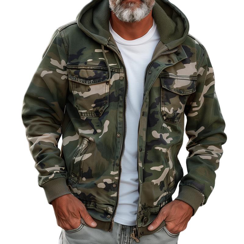Cavonni™ Camouflage Cargo Jacket with Hood and Multiple Pockets
