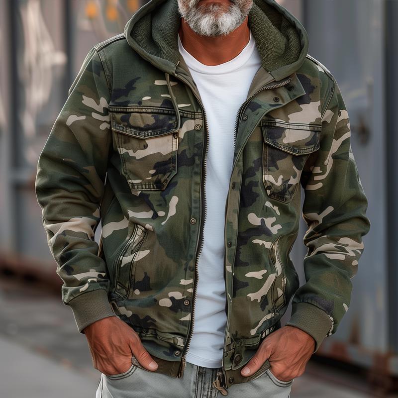 Cavonni™ Camouflage Cargo Jacket with Hood and Multiple Pockets