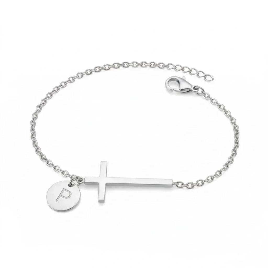 Elodryn™ Initial Sacred Bracelet – Personalized Cross