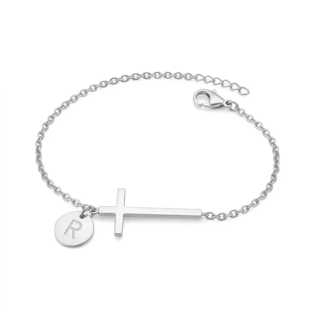 Elodryn™ Initial Sacred Bracelet – Personalized Cross