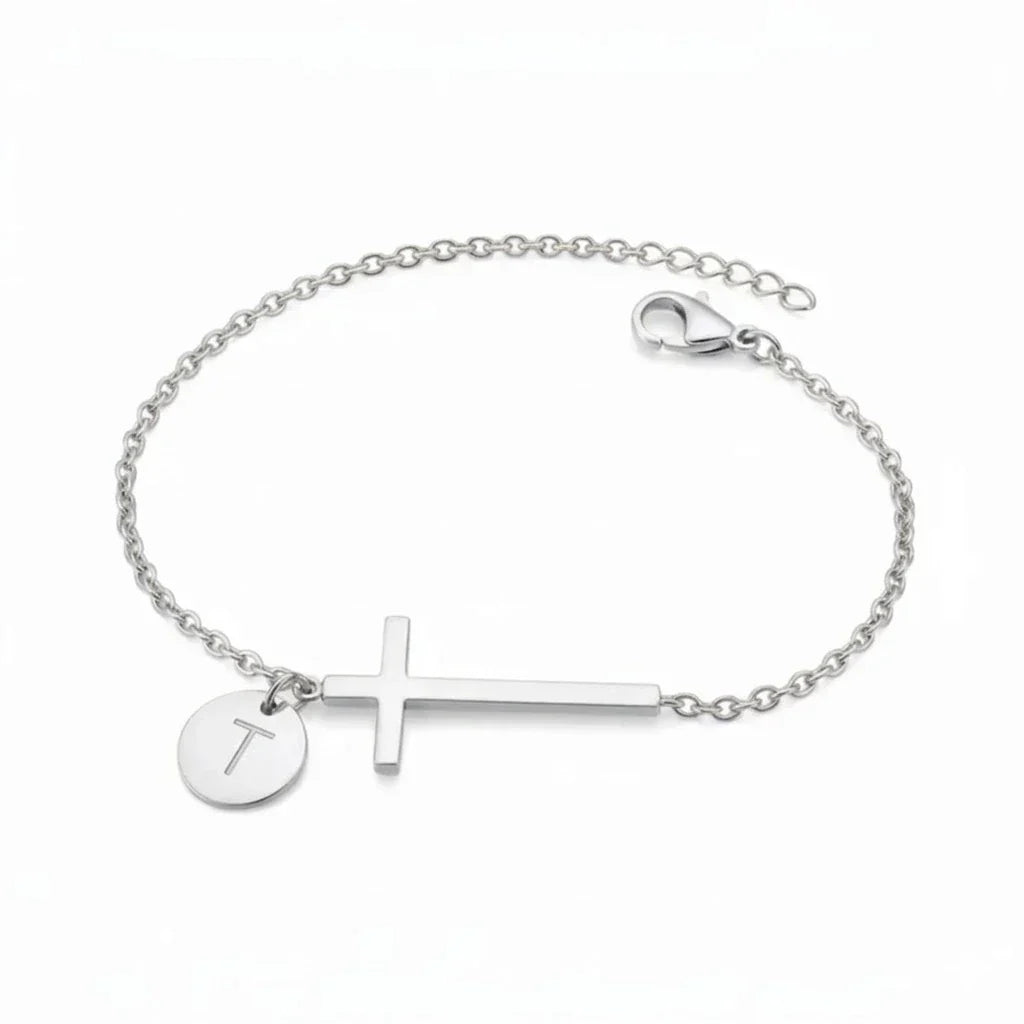 Elodryn™ Initial Sacred Bracelet – Personalized Cross