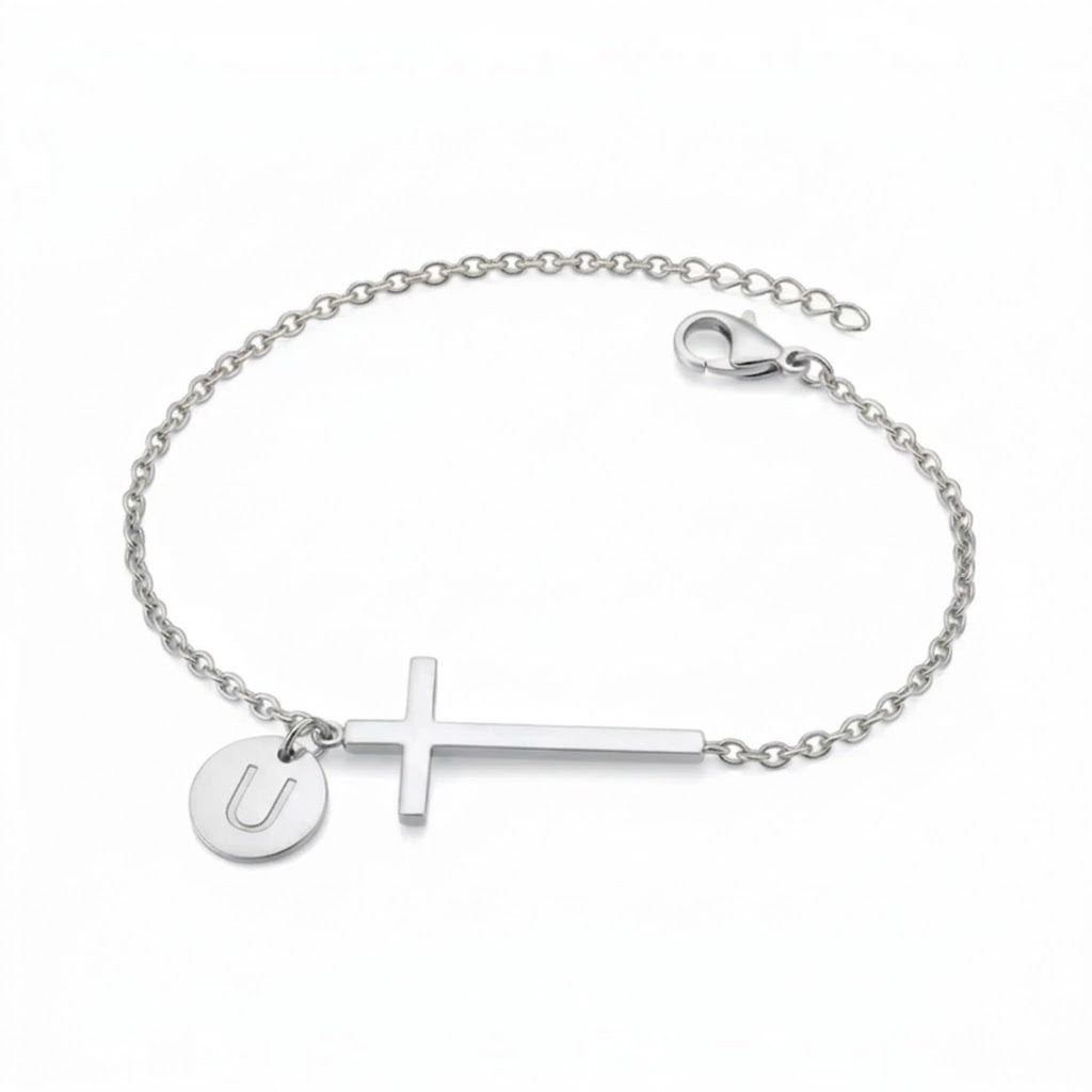 Elodryn™ Initial Sacred Bracelet – Personalized Cross