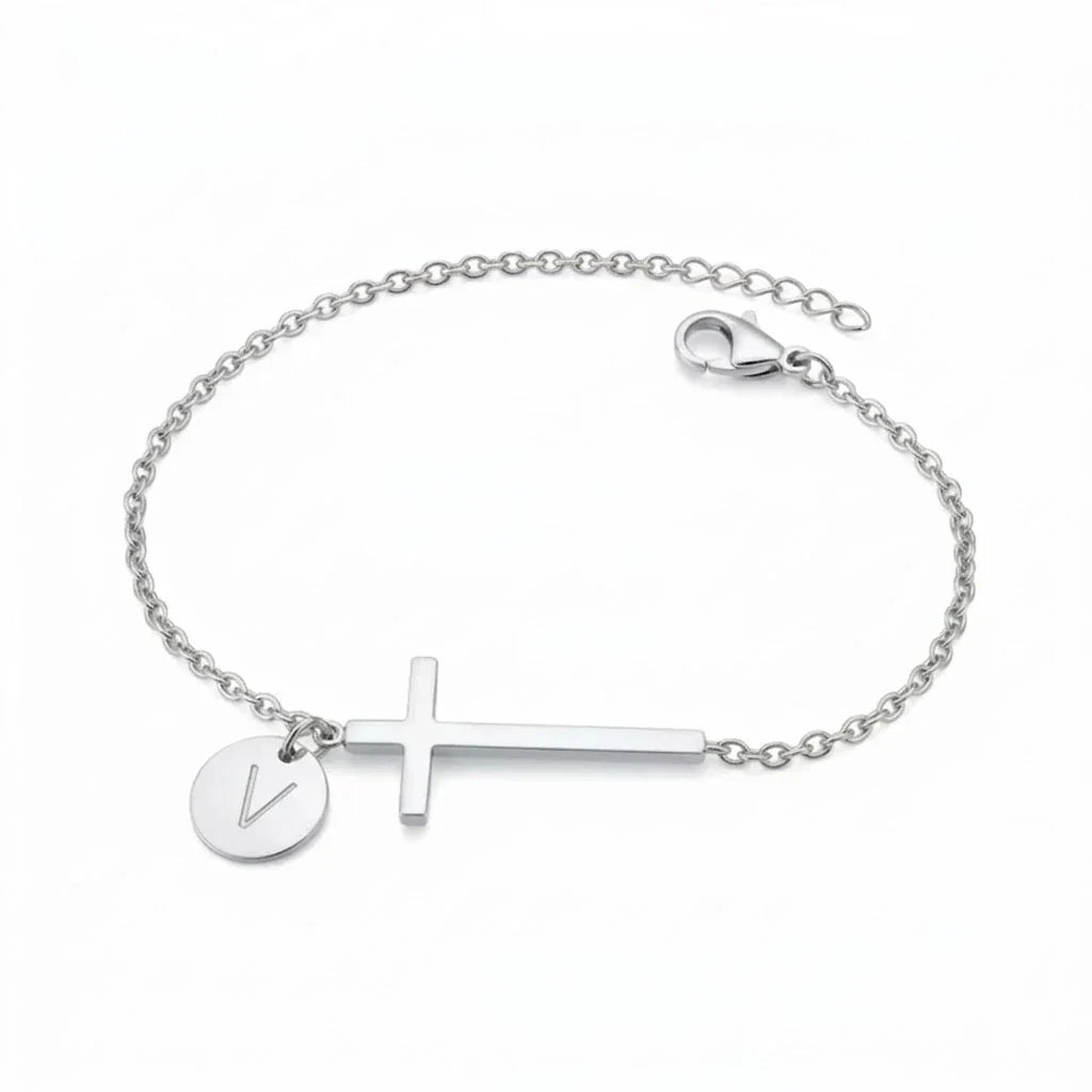 Elodryn™ Initial Sacred Bracelet – Personalized Cross