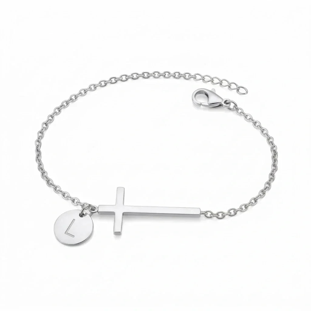 Elodryn™ Initial Sacred Bracelet – Personalized Cross