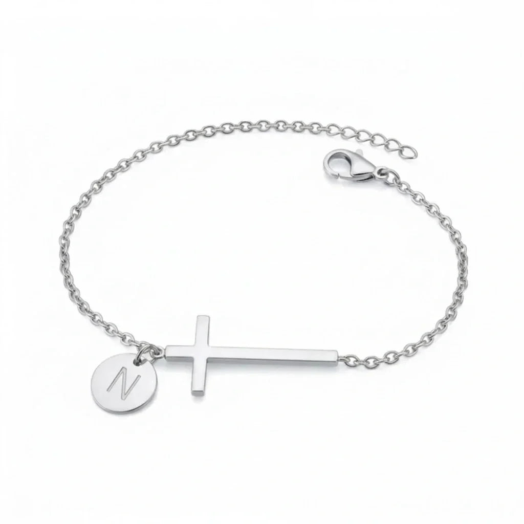 Elodryn™ Initial Sacred Bracelet – Personalized Cross